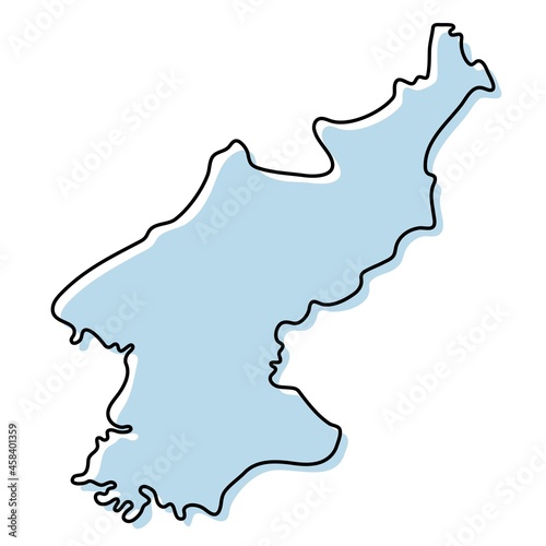 Stylized simple outline map of North Korea icon. Blue sketch map of North Korea vector illustration