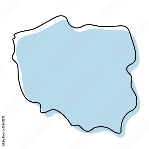 Stylized simple outline map of Poland icon. Blue sketch map of Poland vector illustration