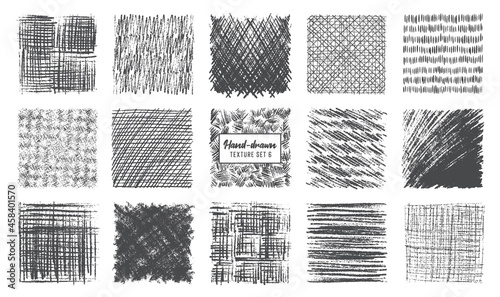 Sketch pencil texture set. Pen hatch effect, black scribble chalk, grunge freehand vector. Handmade pencil lines, strokes, doodles and scratches. photo