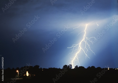 Lightning, cloud to ground, at night