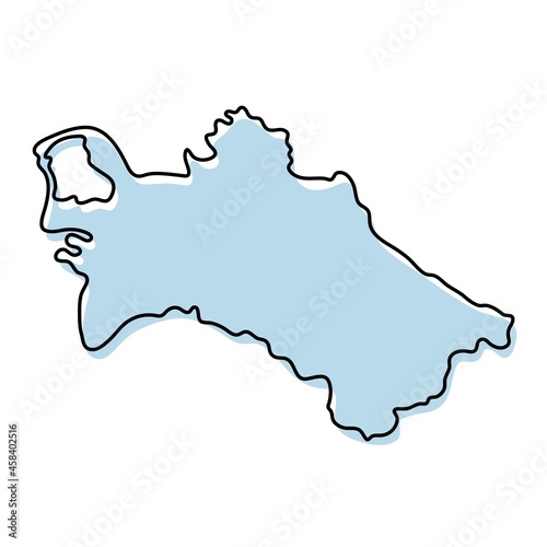 Stylized simple outline map of Turkmenistan icon. Blue sketch map of Turkmenistan vector illustration