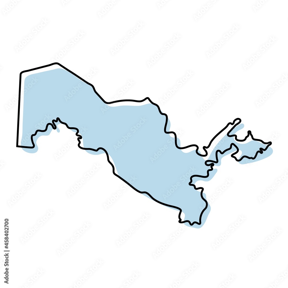 Stylized simple outline map of Uzbekistan icon. Blue sketch map of Uzbekistan vector illustration Stylized simple outline map of Uzbekistan icon. Blue sketch map of Uzbekistan vector illustration
