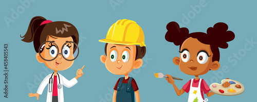 Children Choosing Professions for the Future Vector Illustration