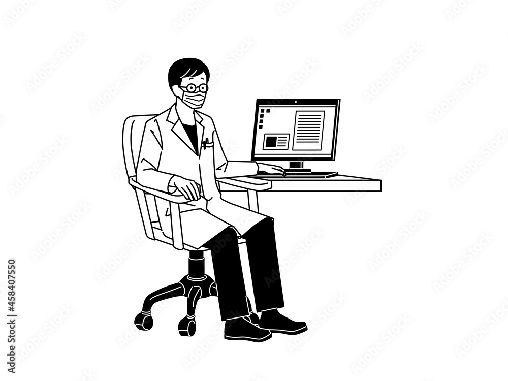 椅子に座っている男性医師-黒