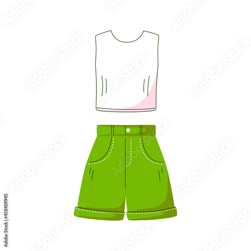 Shirt and shorts vector illustration white background. Clothing  children. Wardrobe
