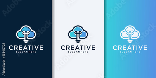 Light bulb with cloud outline simple sleek modern logo design vector