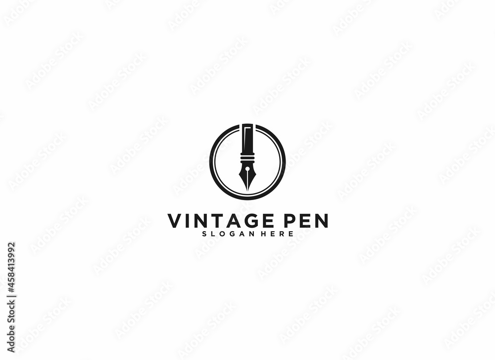 vintage pen logo template in white background