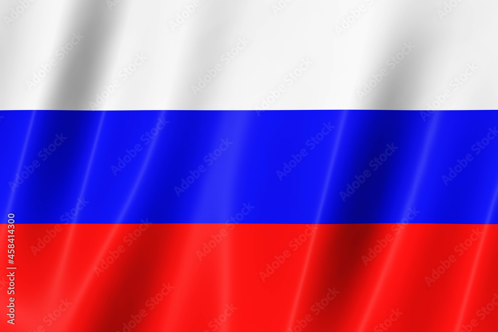 Russia flag of silk-3D panoramic illustration Russia flag of silk-3D panoramic illustration