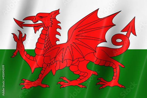 Wales flag of silk-3D panoramic  illustration