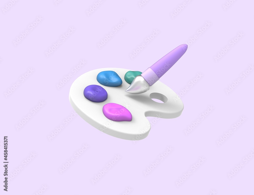 Art pastel color palette with paint brush tool for drawing. 3D render design.