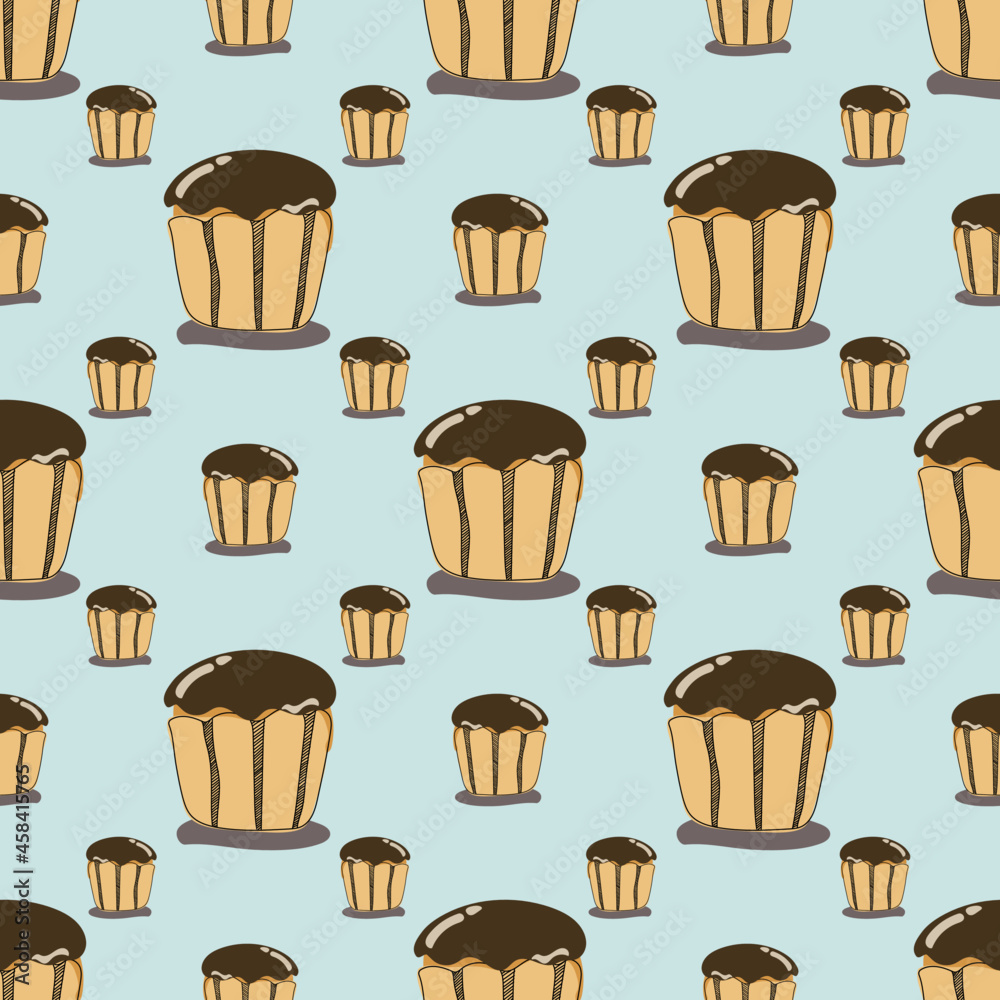 Seamless pattern of cupcakes on a polka dot background. Seamless pattern of cupcakes on a polka dot background.