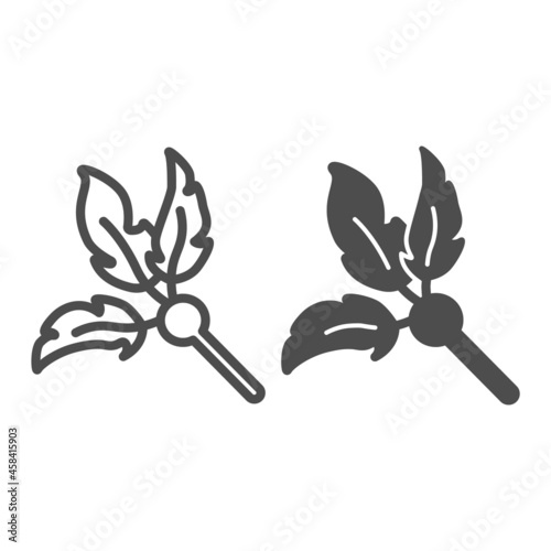 Cat toy, feather wand, teaser line and solid icon, pets concept, kitty feather waggler vector sign on white background, outline style icon for mobile concept and web design. Vector graphics.