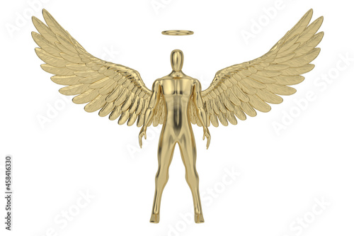 Abstract golden angel isolated on white background. 3D illustration.