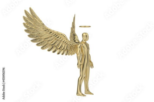 Abstract golden angel isolated on white background. 3D illustration.