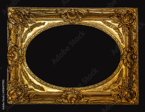 Vintage luxury golden frame with ornate baroque decoration isolated over white background