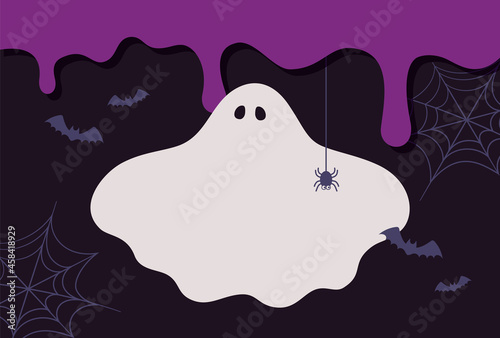 halloween vector background with ghost and bats for banners, cards, flyers, social media wallpapers, etc.