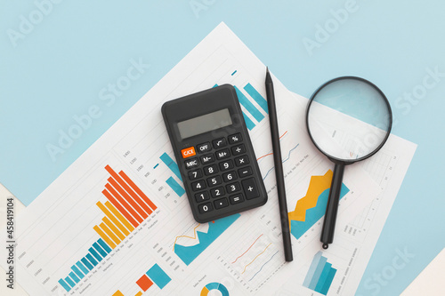 Obraz na płótnie Business graphs and charts on table. Financial development, Banking Account, Statistics w salonie