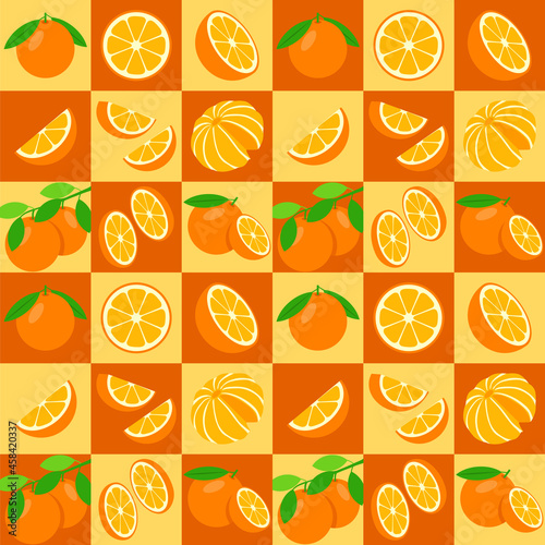 Orange fruit abstract seamless geometric vector pattern for packaging design