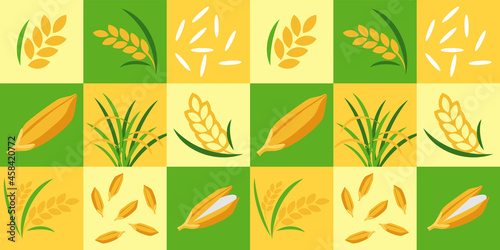 Rice paddy abstract seamless geometric vector pattern for packaging design