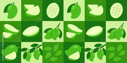 Green Mango abstract seamless geometric vector pattern for packaging design