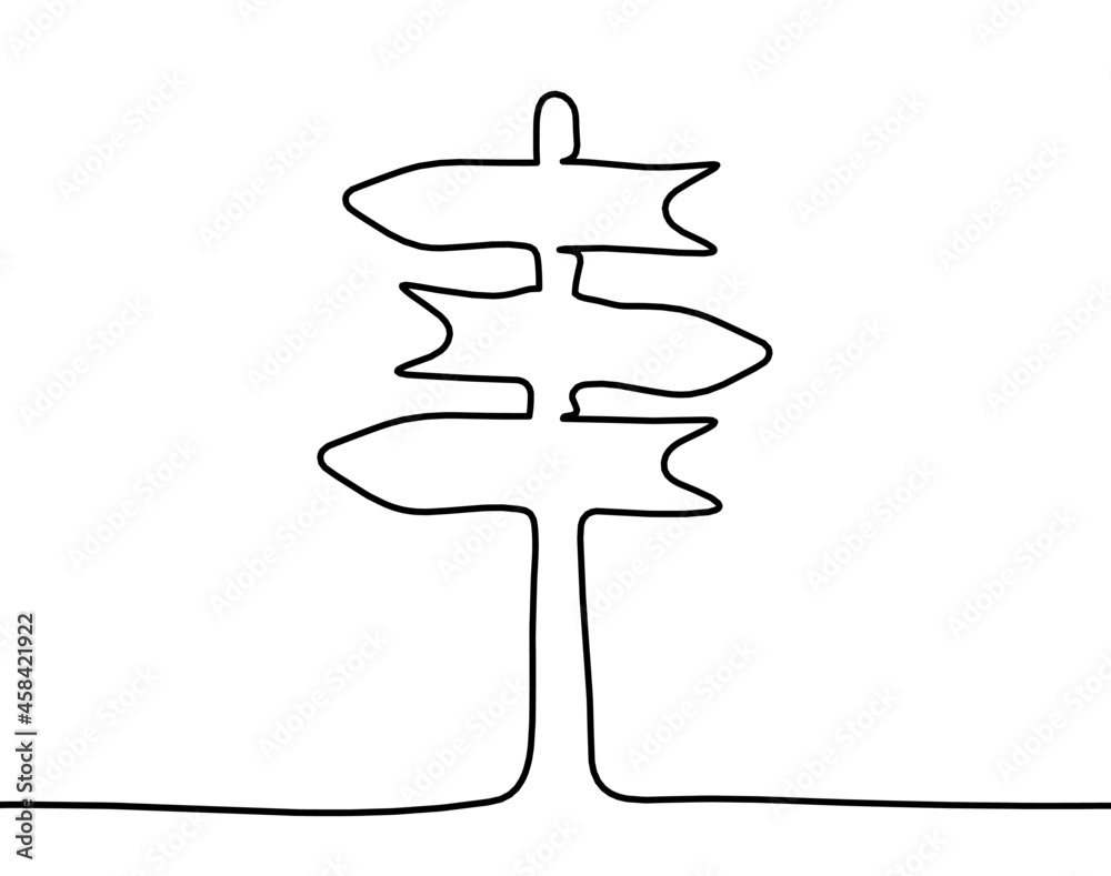 Abstract continuous drawing line arrow as sign of direction on white background. Vector Abstract continuous drawing line arrow as sign of direction on white background. Vector