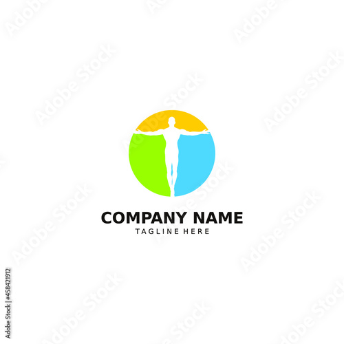 Human character health - vector logo template. Illustration of sports fitness concept. Creative sign. Freedom Happiness icon. Design elements