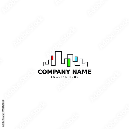 Vector flat construction company brand design. Building, business company and architect bureau insignia, urban logo illustration isolated on white background. Line art.