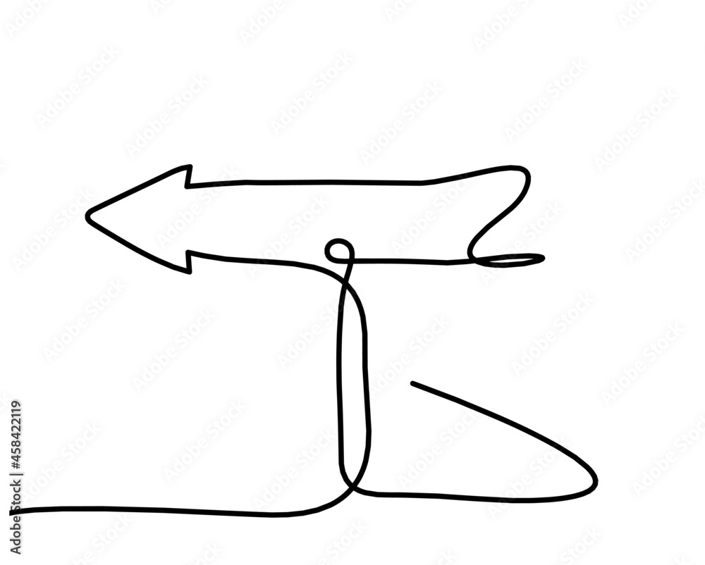 Abstract continuous drawing line arrow as sign of direction on white background. Vector Abstract continuous drawing line arrow as sign of direction on white background. Vector
