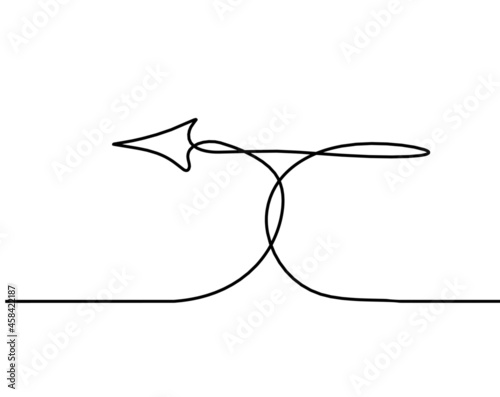 Abstract continuous drawing line arrow as sign of direction on white background. Vector