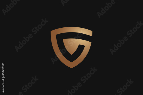 modern letter G shield logo minimal design, golden color, vector graphic