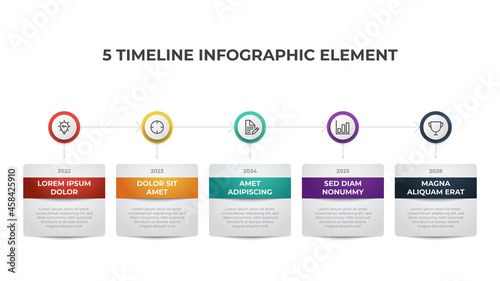 infographic timeline vector with 5 list, points, options, can be used for workflow, process diagram, presentation element, etc.