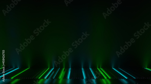 Green glowing neon tubes an...