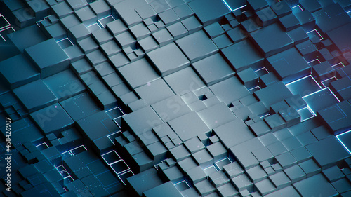 Tableau sur toile Blue cubic shapes 3D rendering