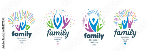 A set of painted abstract family logos on a white background