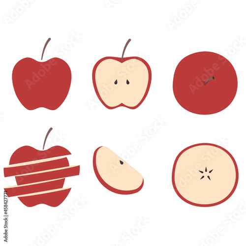 The set of apple, red apples, apple slices.