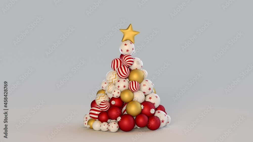 Christmas tree made of baubles. 3D render animation Christmas tree made of baubles. 3D render animation