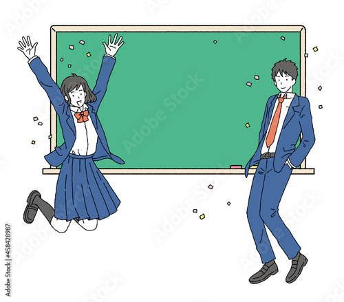 シンプルなタッチ　学生と黒板のイラストレーション
