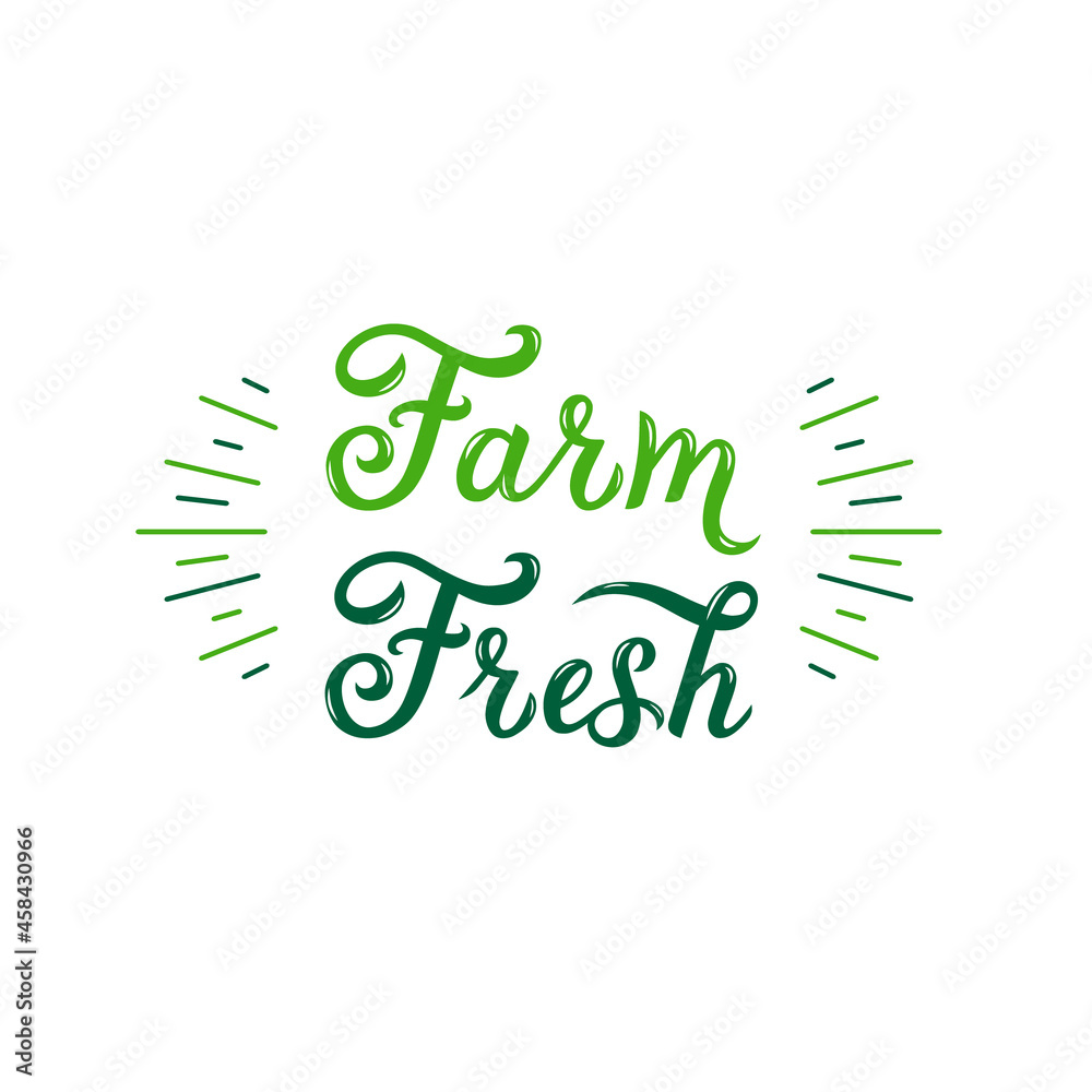 Fototapeta premium Farm Fresh hand lettering logo. Organic brush lettering. Label, logo template for organic products, healthy food markets. A calligraphic inscription. Isolated on white background.