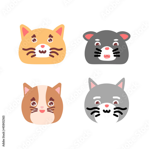 a set or collection of funny  cute  and adorable cat heads. animal icons. flat cartoon style. vector illustration design. for stickers  emojis and design elements