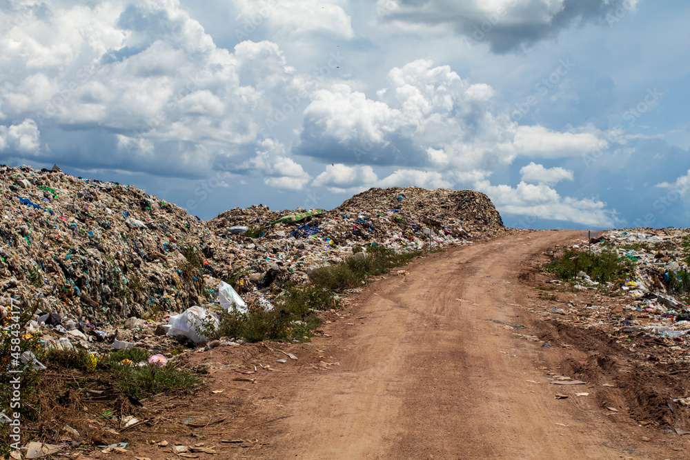 Huge garbage pile landfill, plastic pollution crisis. global warming, Ecosystem and healthy environment concepts