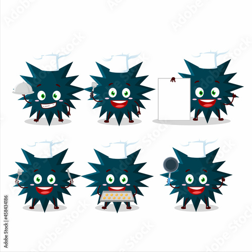 Cartoon character of biohazard virus with various chef emoticons