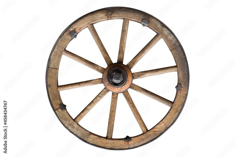 wooden wheel isolated on white with clipping path included