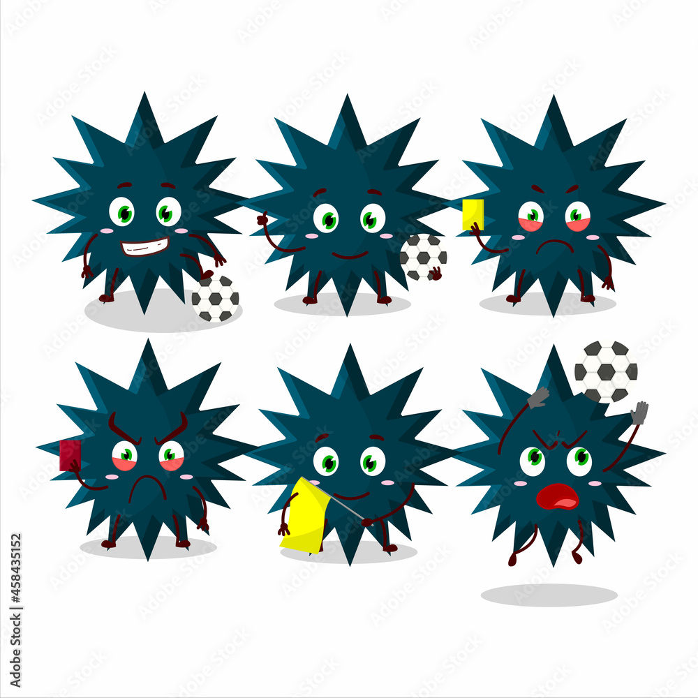 Biohazard virus cartoon character working as a Football referee Biohazard virus cartoon character working as a Football referee