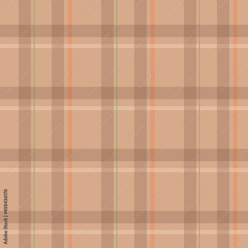 Plaid seamless pattern in brown, orange, beige. Herringbone seamless check plaid for flannel shirt, skirt, bag, or other modern autumn winter fashion textile and fabric print. Vector.