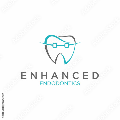 Simple and unique dental tooth with teeth braces and letter EE line art font image graphic icon logo design abstract concept vector stock. Can be used related to health or dental