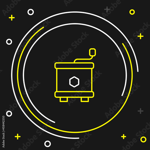 Line Honey extractor icon isolated on black background. Mechanical device for honey extraction from honeycombs. Colorful outline concept. Vector