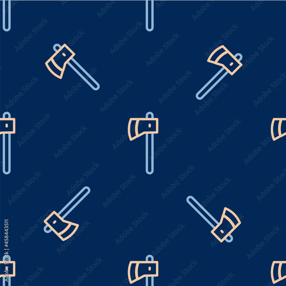 Line Wooden axe icon isolated seamless pattern on blue background. Lumberjack axe. Vector Line Wooden axe icon isolated seamless pattern on blue background. Lumberjack axe. Vector