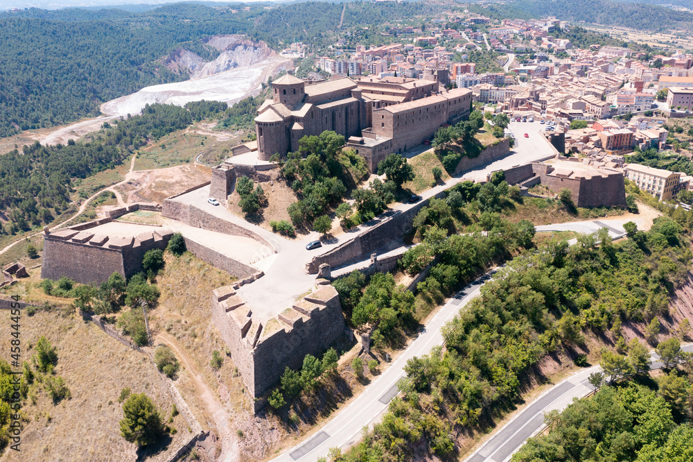 Panoramic view from the drone on the Cardona castle. Catalonia, Spain