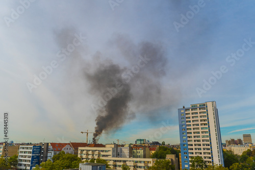 Berlin City Skyline Building Fire, Black cloud, Germany 