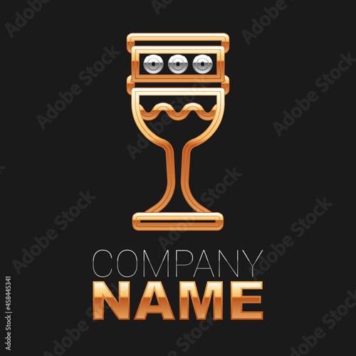 Line Medieval goblet icon isolated on black background. Holy grail. Colorful outline concept. Vector